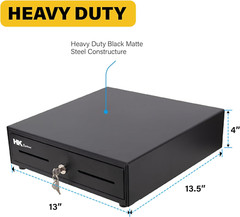 Heavy Duty 13″ Manual Cash Drawer with Removable Till & Slots – Black