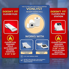 Thermal Receipt Paper Rolls for Clover Mini & Clover Mobile – 2 1/4” X 80’ BPA F