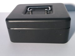 Honeywell black steel cash box with removable tray 8 x 6 x 3 1/2 in.