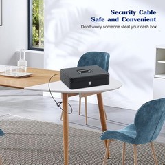 Portable Key Lock Cash Safe with Anti-Theft Cable – Black XL – 11.81in x 9.45in