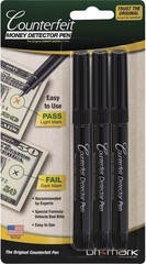 Money Counterfeit Bill Detector Pen for Use w/U.S. Currency, 3/Pack