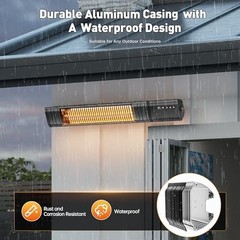 Sundate 1500W Infrared Patio Heater, WiFi App, 9 Heat Levels, 24H Timer | Waterp