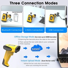 Triple Mode 1D 2D Barcode Scanner 2.4GHz Wireless Bluetooth USB Handheld