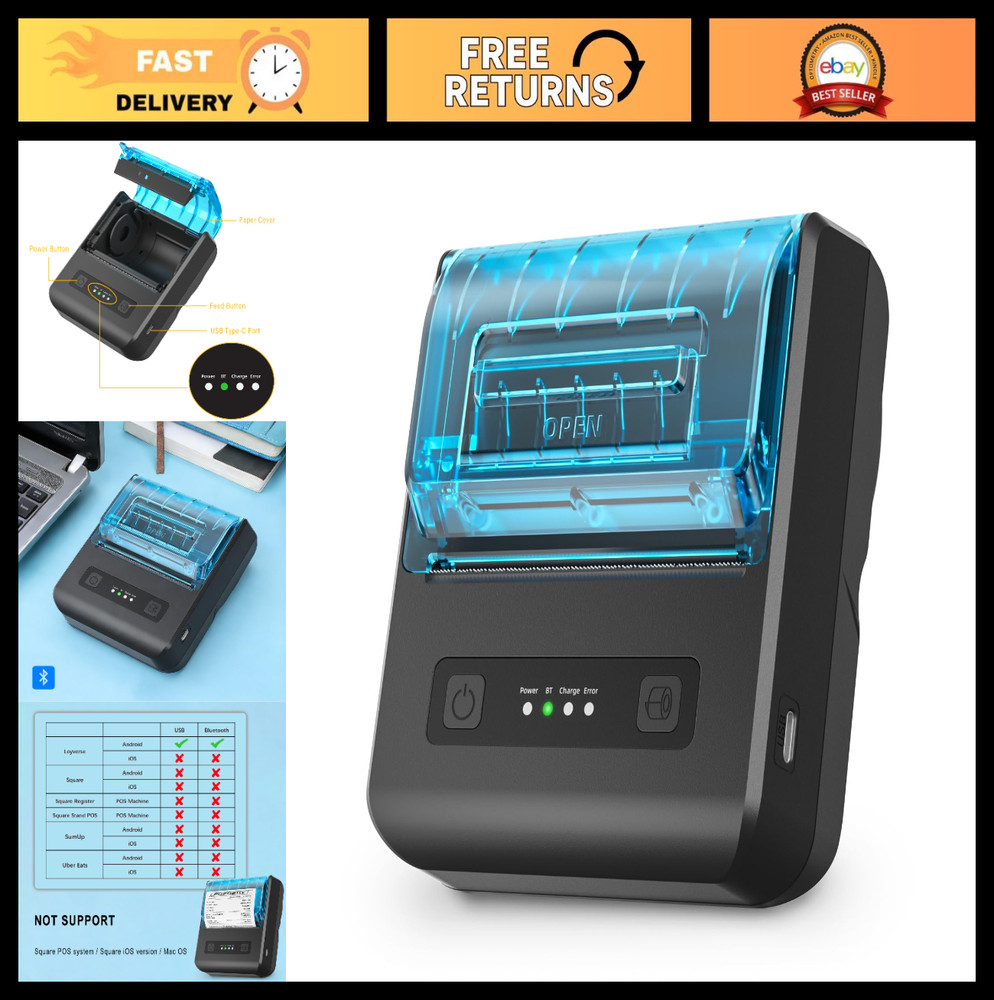 Portable 80mm Mini Thermal Receipt Printer – Mobile Bill Ticket Printer for Andr