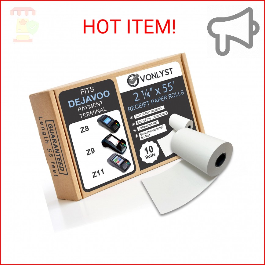 Vonlyst Credit Card Machine Paper Roll for Dejavoo P1 P3 P8 QD1 QD2 Z8 Z9 Z11 (1