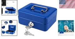 Portable Mini Cash Box with Key Lock & Coin Slot – 4.9″ x 3.7″ x 2.4″ Blue