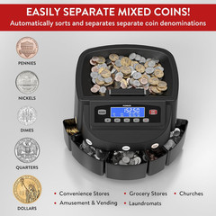 Coin Counter Machine Sorter Change and Wrapper Roller Counting Organizer Sorts