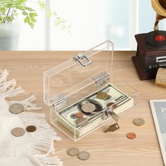 Lockable Money Storage Box Clear Acrylic Cash Holder with Key Lock Cash Organ…