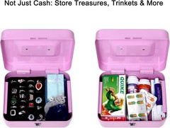 Cash Box Metal Lock Box Light Purple Medium Portable Secure Money & Med Storage