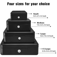 Steel Cash Box with Key Lock, Metal Small Money Organizer with Money Tray,Cas…