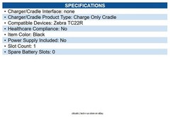 Zebra CRD-TC2R-BS1CG-01 TC22R Single Slot Charge Only Cradle for TC22R