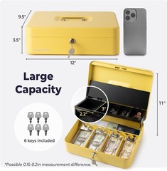 Large Cash Box with Key Lock, Metal Money Box for Cash, Portable Locking Safe…
