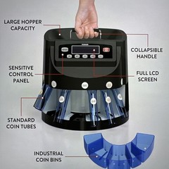 PONNOR Coin Sorter, Counter & Roller Machine, 300 Coins Per Min, Max 2000 Coins