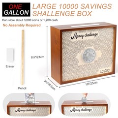 10000 Savings Challenge Box with Lock, Large Wooden 10k Money Saving Box Save…