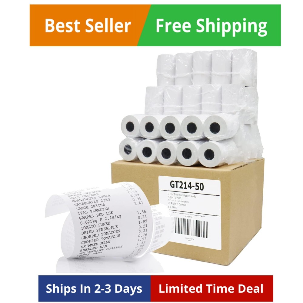 Thermal Paper Receipt Roll 2-1/4″ x 50′ BPA Free 50 Rolls
