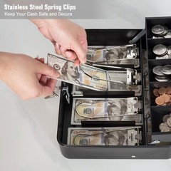 Cash Box with Lock Key and Money Tray Large Money Box for Cash Register Metal…