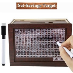 $10000 Money Saving Challenge Box Cash Vault Wooden Savings Box Cash Saver w/pen