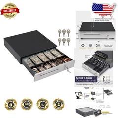 Durable Black Cash Register Drawer, 16″, Stainless Front, 5 Bill/6 Coin