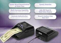 Counterfeit Bill Money Detector Machine with LCD Display, Portable Compact USD/E