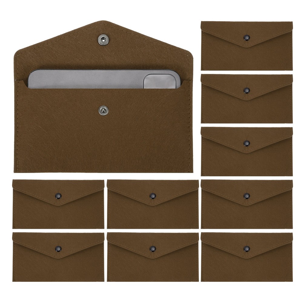 10Pcs Felt Money Bag, Felt Cellphone Sleeve Case Pouch Cash Bag, Dark Brown