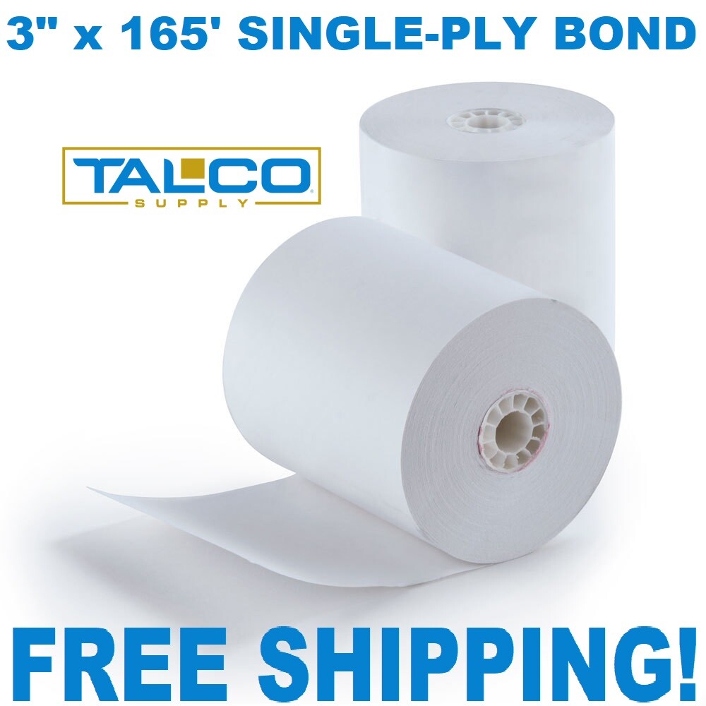 (100) 3″ x 165′ BOND (Non-Thermal) POS RECEIPT PAPER ROLLS ~FAST FREE SHIPPING~