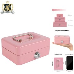 Pink Locking Steel Mini Cash Box for Kids with Removable Coin Tray, 4.92″