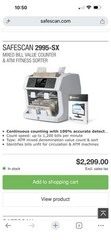 Safescan 2985-SX Electric Wired Bill Counter, Adjustable Tray, Plastic