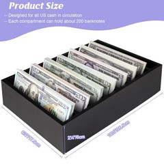 Money Organizer for Cash, 8 Compartment Wooden Cash Divider Storage Organizer…