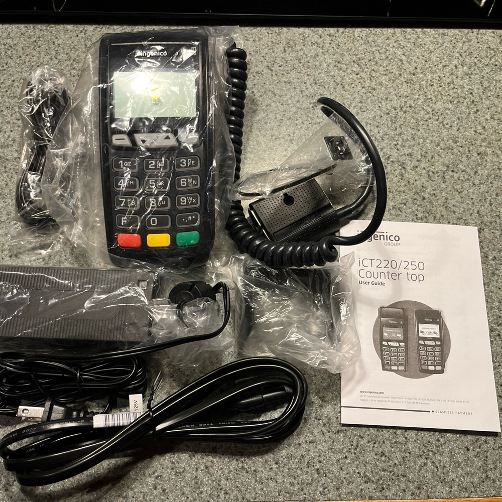 New Complete Set Ingenico ICT 220 Payment Terminal w/ Power Adapter & All Cables