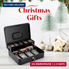 Sumerfnt Cash Box with Money Tray and Lock Money Box for Cash, Metal Locking Cas