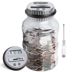 Gray Digital Coin Counting Bank, 1.8L Large Piggy Bank, All US Coins