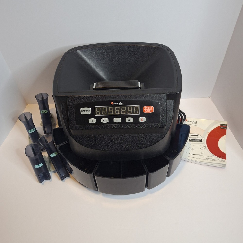 Cassida C200 Coin Counter Sorter Wrapper Machine w/ Tubes Manual Tested Works