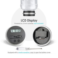 Large Digital Coin Counting Bank 1.8L LCD Coin Jar US Coins Silver