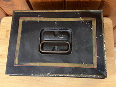 Antique METAL BOX BLACK GOLD DOCUMENT BOX Lock with key