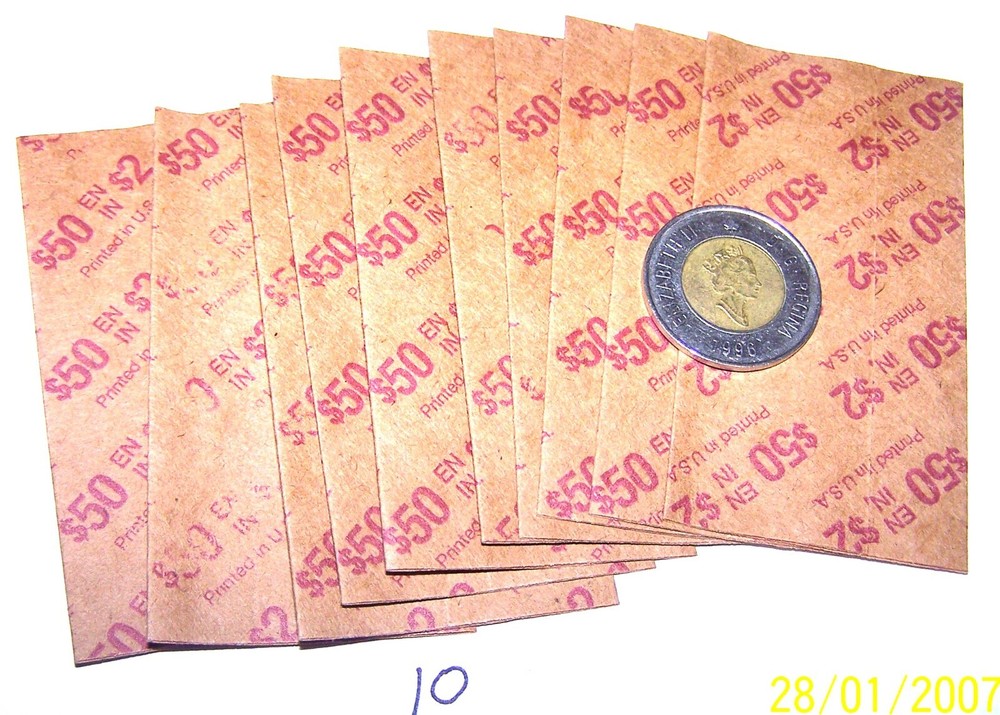 Flat Coin Wrappers $2 Canada Twoonie 10 High Quality Kraft Pop Out