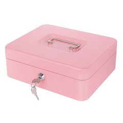 Pink Cash Box with Money Tray and Lock, Metal Money Box for Cash, Lock Box fo…