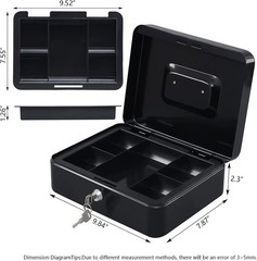Versatile Black Cash Box with Storage Tray & Key Lock for Home or Business Use