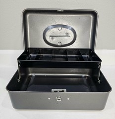 VINTAGE UNION CASH BOX UNION STEEL CHEST METAL GRAY WITH DRAWER
