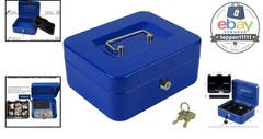 Cash Box with Key, Portable Money Tray Lock Box, 7.87″x6.30″x3.54″ Blue