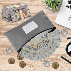 11×6 Inch Money Bags with Zipper, 2Pcs PU Leather Cash Pouch, Dark Gray