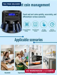 Coin Counter and Dollar Coin sorter with LCD Display, 300-coin Capacity, Support