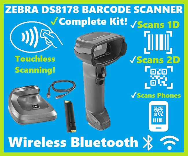 Zebra DS8178 Wireless 2D/1D/QR Barcode Scanner Kit, Hands-Free Scan Cradle!🔥⭐