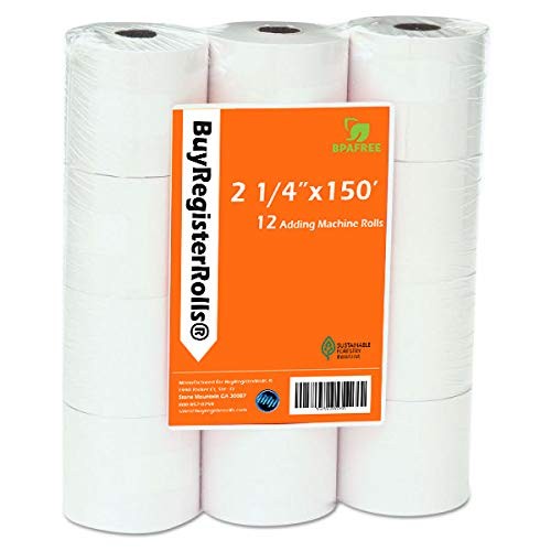 (12 Rolls) 2 1/4 x 150 ft White Adding Machine Tape Paper Rolls Premium One P…