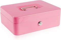 Elegant Pink Large Metal Cash Box with Double Storage & Key Lock – 9.84″x7.87″