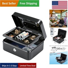 Durable Compact Cash Box with Removable Tray & Key Security – Ideal for Home Use