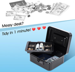 Cash Box with Combination Lock Safe Metal Money Box with Money Tray for Security