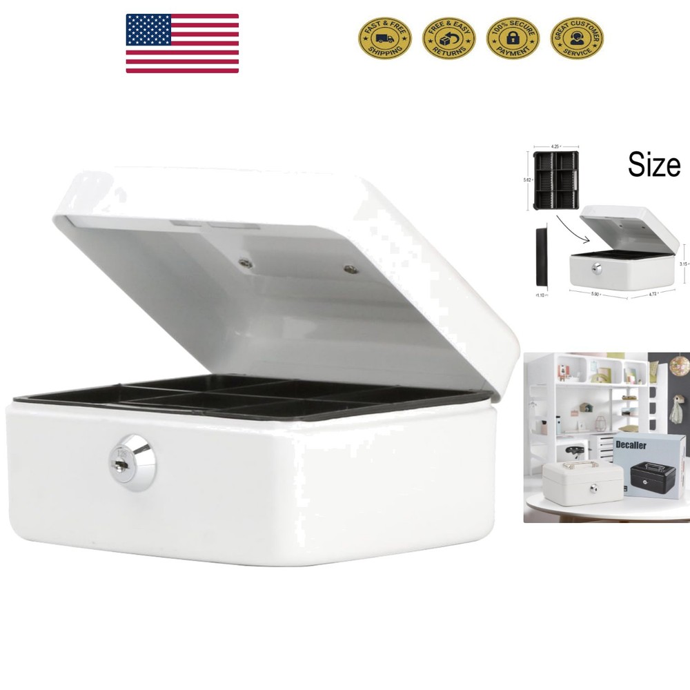 Durable White Cash Box with Key Lock – Ideal for Festivals and Schools, 5.9″