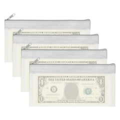 8.5×4 Inch Money Bags with Zipper, 4Pcs Clear Cash Pouch, Gray
