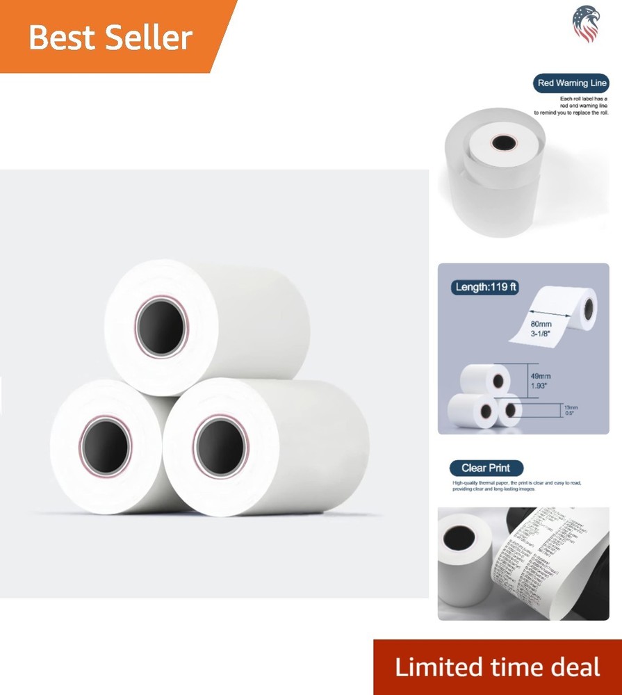 80mm Thermal Receipt Paper Rolls Compatible POS Printer 3-1/8 x 119′ 10 Rolls