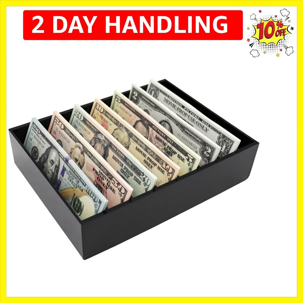 Large Money Box for Cash, Acrylic Cash Organizer with 8 Compartment and Silic…